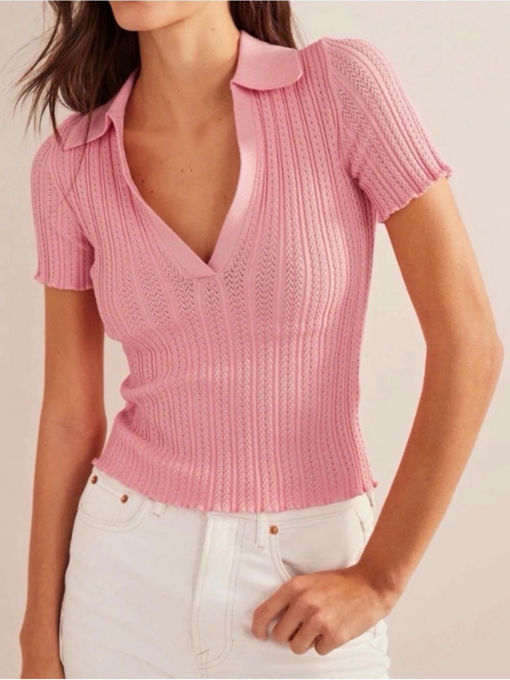 Boden Pointelle Ribbed Collared Polo XS